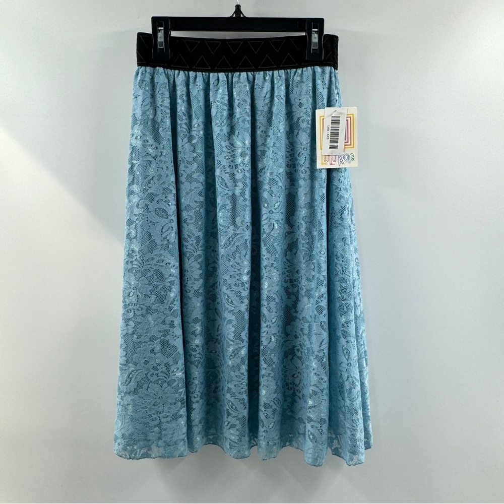 LuLaRoe Lola Skirt – Black Waistband with Teal/Turquoise Lace, NWT, Size XXS
